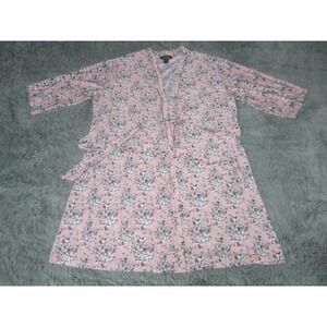 Rene Rofe Robe Womens 1X Pink Floral Sleepwear Open Front Tie Front